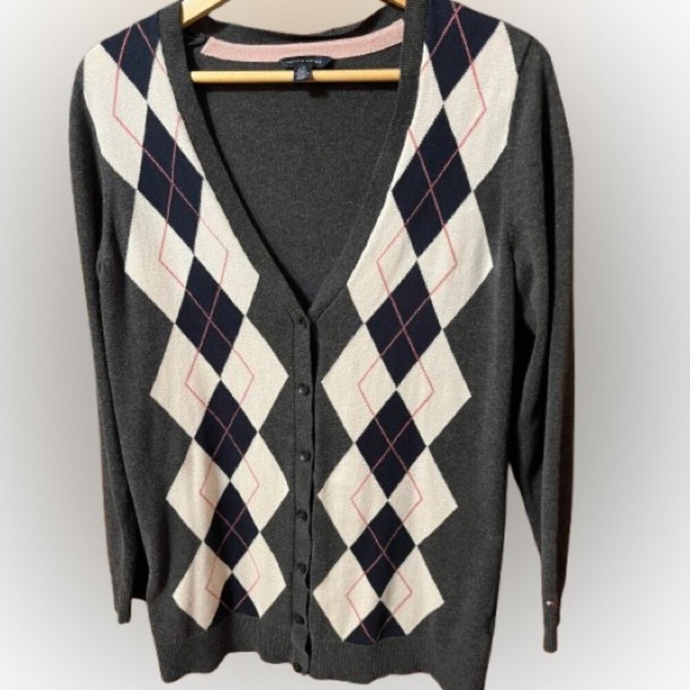 Tommy Hilfiger Women's Argyle Cardigan Sweater Size Large